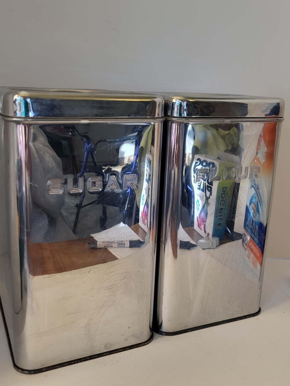 1950/60s Lincoln Beautyware Chrome Sugar & Flour Canister Set/2